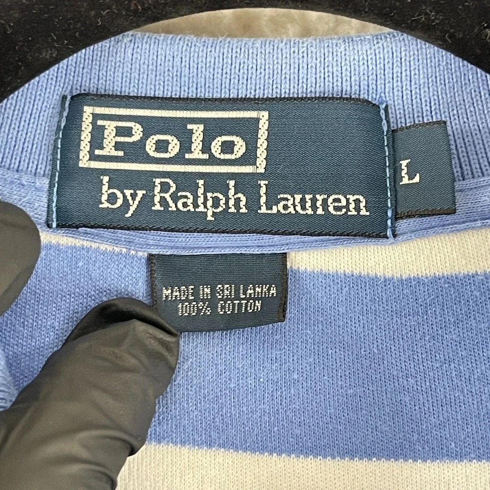 Polo Ralph Lauren Blue White Stripe Polo Shirt Mens Short Sleeve Size‎ Large